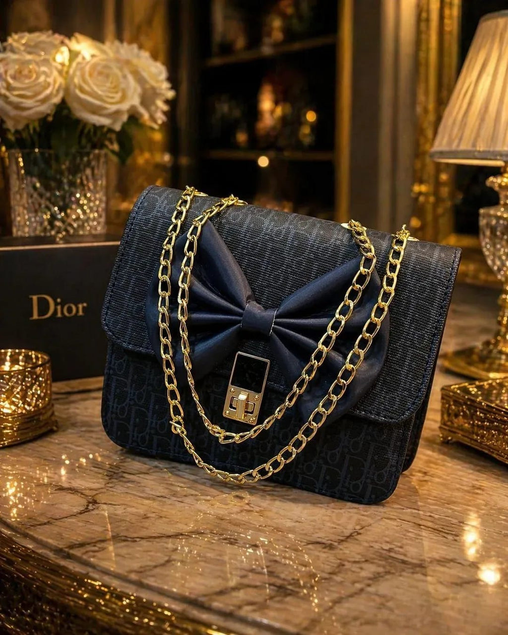 Blue Leather Chain Crossbody Bag For Girls