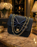 Blue Leather Chain Crossbody Bag For Girls
