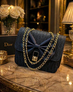 Blue Leather Chain Crossbody Bag For Girls