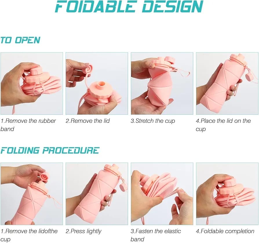 Foldable Silicone Water Bottle 600ml Multicolour