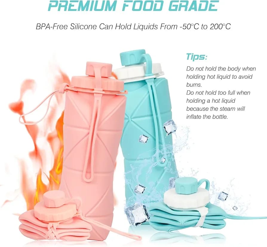 Foldable Silicone Water Bottle 600ml Multicolour