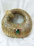 Hand Made "Mirror Work Kundan Round Clutch – Gold Potli Bag"