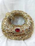 Hand Made "Mirror Work Kundan Round Clutch – Red Stone Potli Bag"
