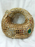 Hand Made "Mirror Work Kundan Round Clutch – Gold Leaf Potli Bag"