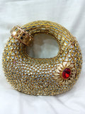Hand Made Mirror Work Kundan Round Clutch – Red Stone Potli Bag