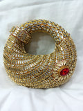 Hand Made Mirror Work Kundan Round Clutch – Pink Floral Potli Bag