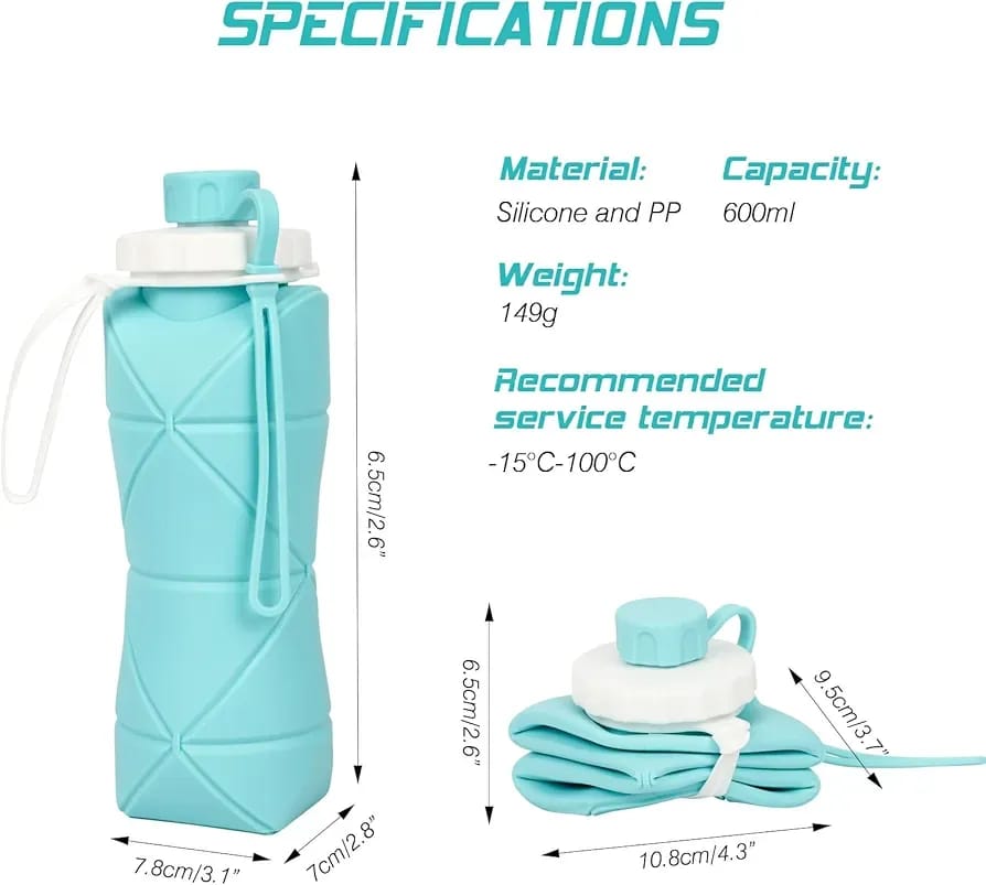 Foldable Silicone Water Bottle 600ml Multicolour
